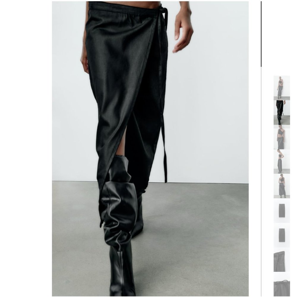 NWT ZARA COATED DENIM SKIRT BLACK